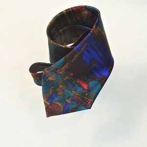 Vintage KKUSEBO Hand Made Mens Tie Grecian Roman Theme Blue Green Multicolor
